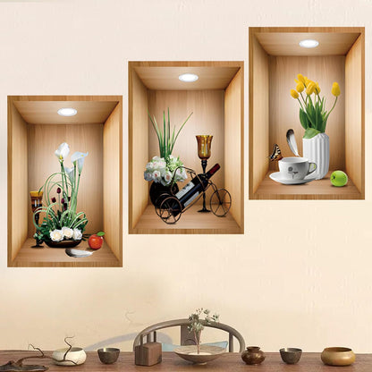 3D Green Pot Plants Wall Decals