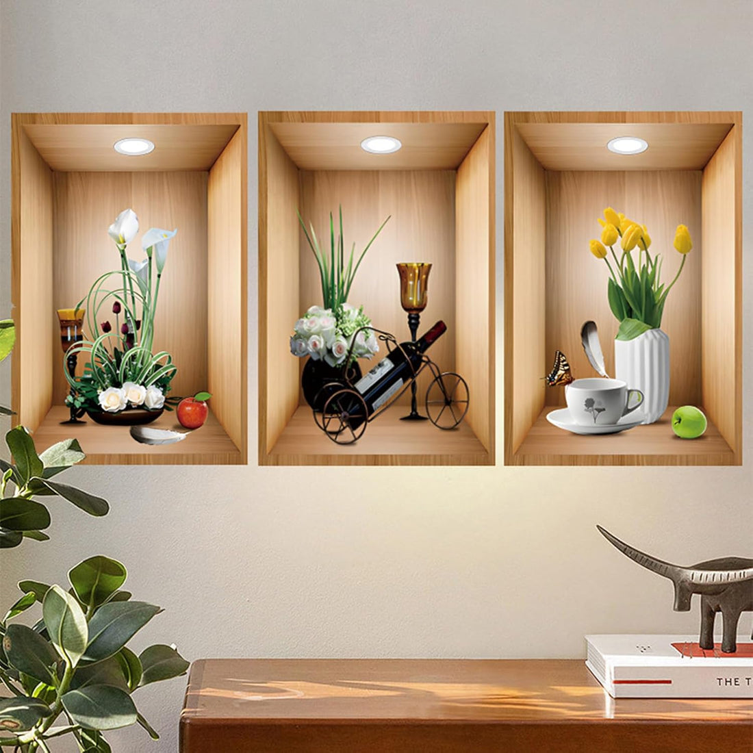 3D Green Pot Plants Wall Decals