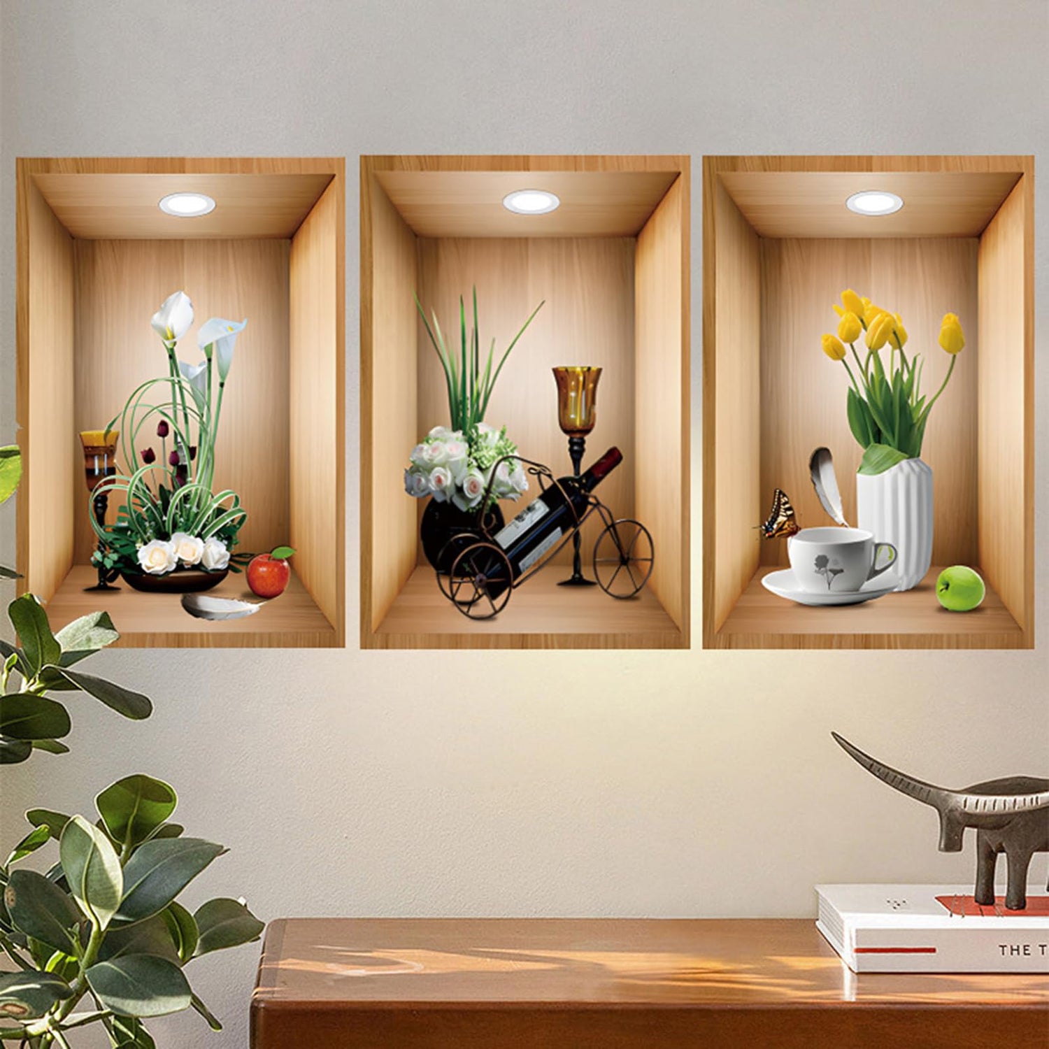 3D Green Pot Plants Wall Decals